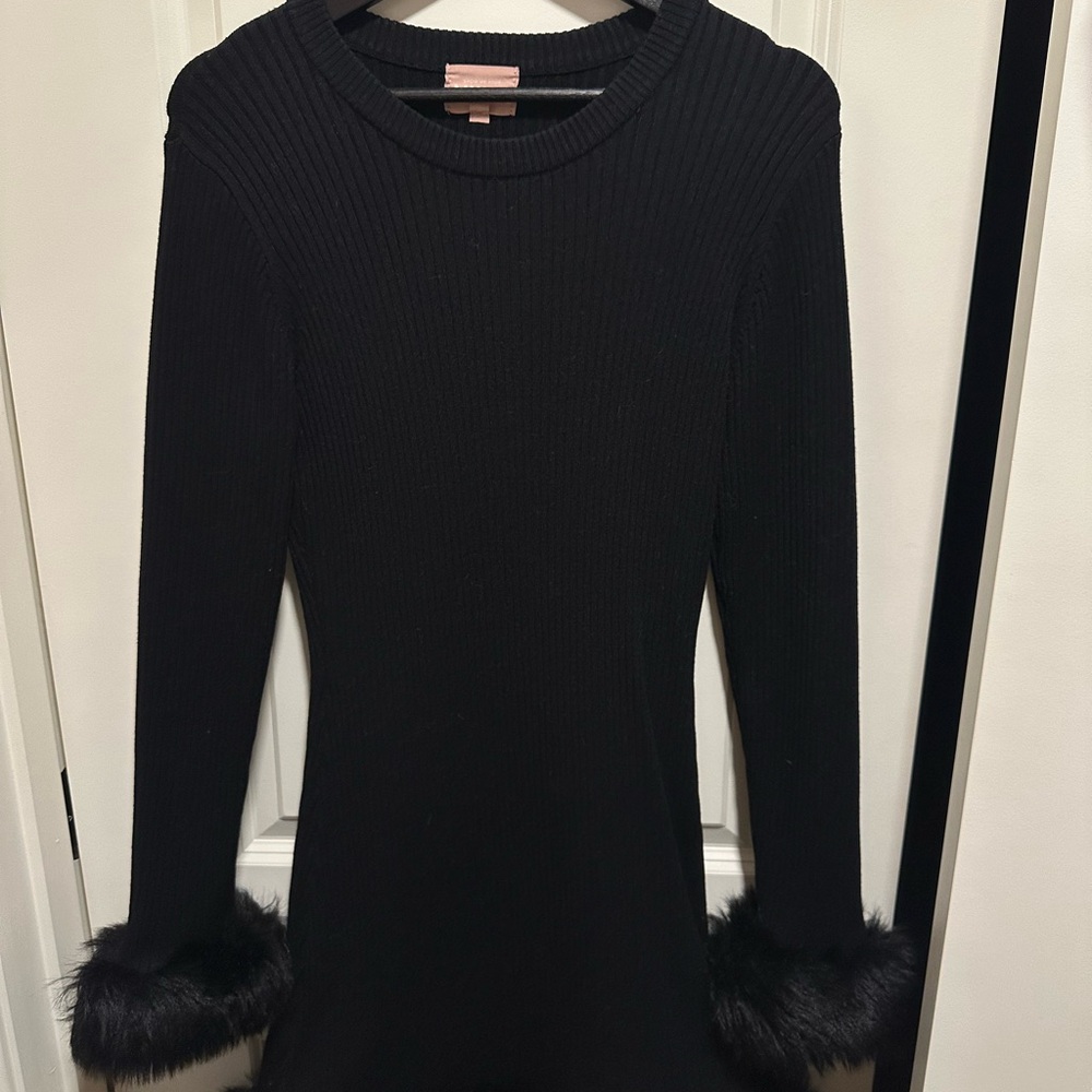 Show Me Your MuMu Black Ribbed Dress with Fur Details